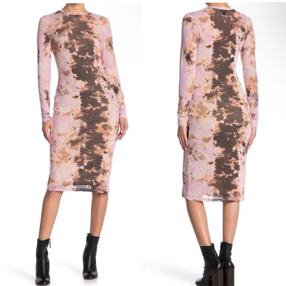 AFRM Dresses & Skirts - AFRM Mesh Bodycon Long Sleeve Midi Dress Medium Tie Dye Pink NWOT 134
